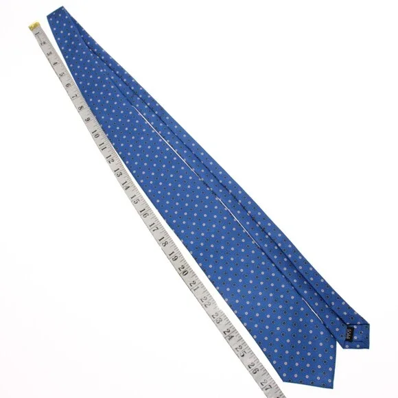 Drake's NWT Neck Tie in Blue with White & Orange Mini Floral Print 100% Silk